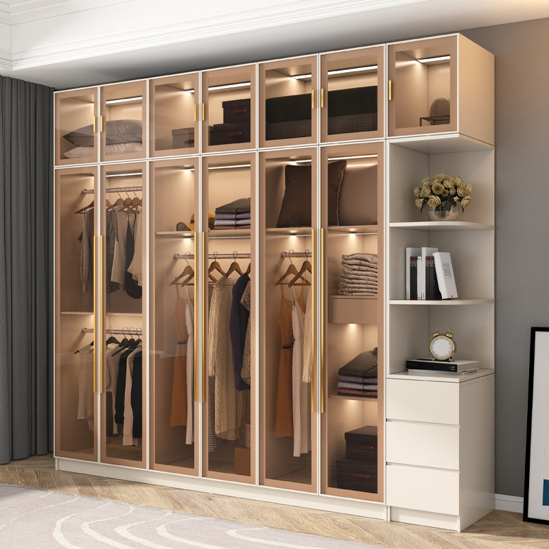 Modern Hinged Door Wardrobe for Home White Cabinet with Glass Door