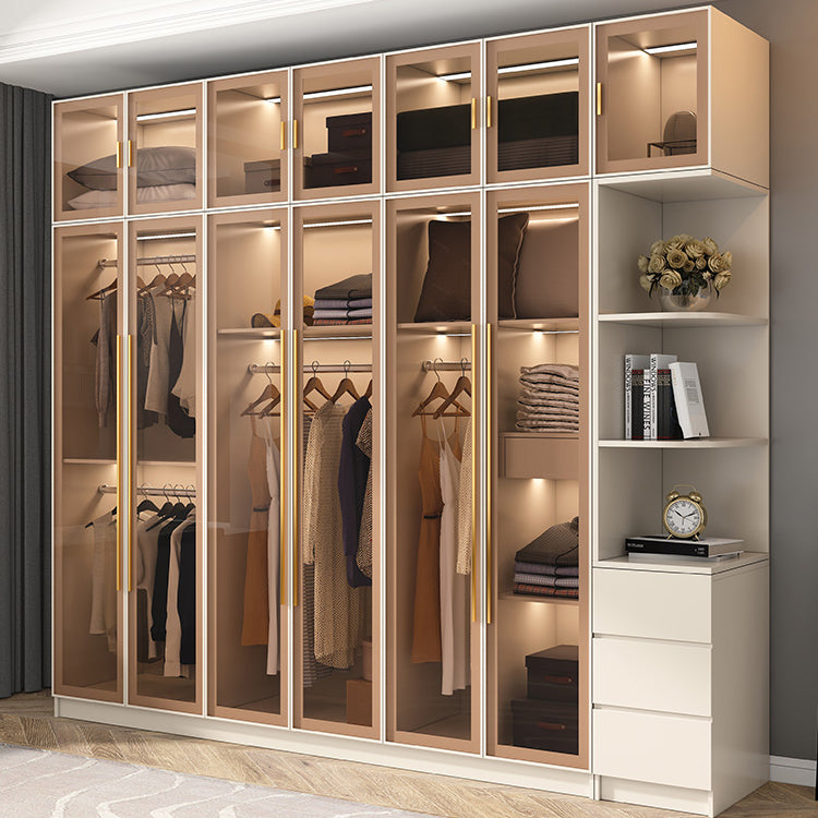 Modern Hinged Door Wardrobe for Home White Cabinet with Glass Door