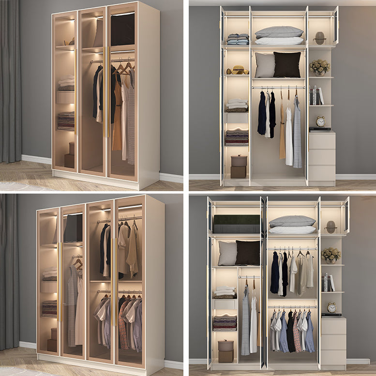 Modern Hinged Door Wardrobe for Home White Cabinet with Glass Door