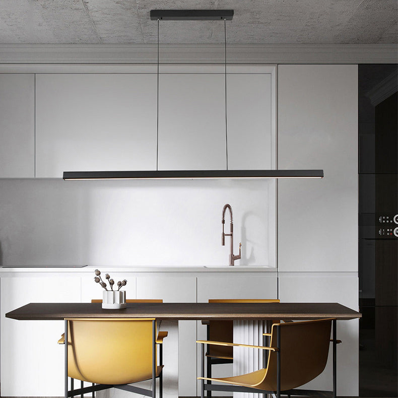 Black Linear LED Pendant Light Metal Acrylic Hanging Lamp for Dining Room