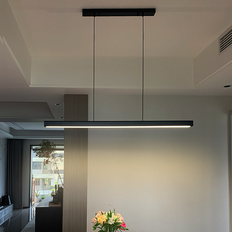Black Linear LED Pendant Light Metal Acrylic Hanging Lamp for Dining Room