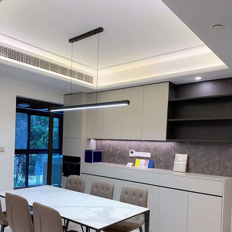 Black Linear LED Pendant Light Metal Acrylic Hanging Lamp for Dining Room