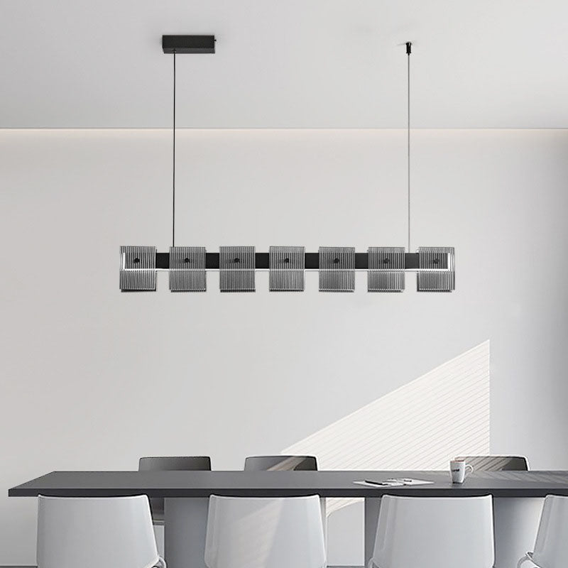 Modern Luxury LED Pendant Light Rectangular Glass Hanging Lamp for Dining Room