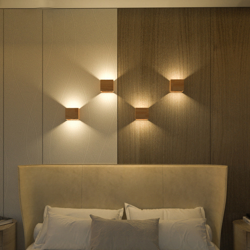 Modern Minimalist LED Wall Lamp Wooden Rectangular Wall Light for Bedroom