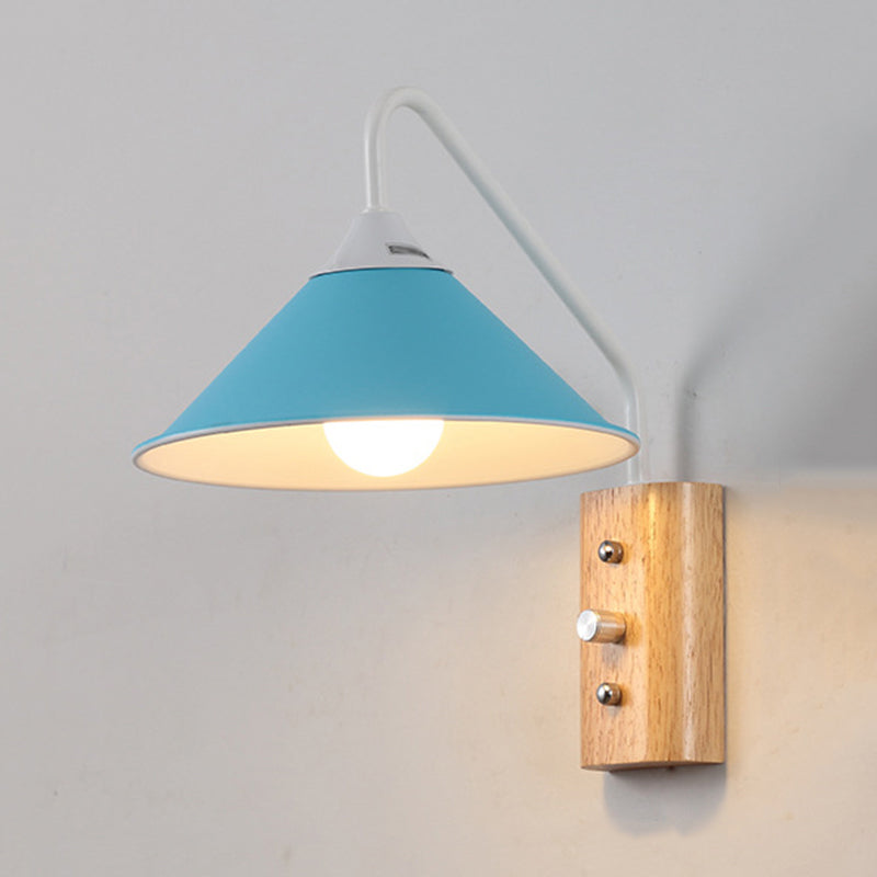 Wood 1 - Light Wall Sconce , Cone Shade Metal Wall Armed Sconce
