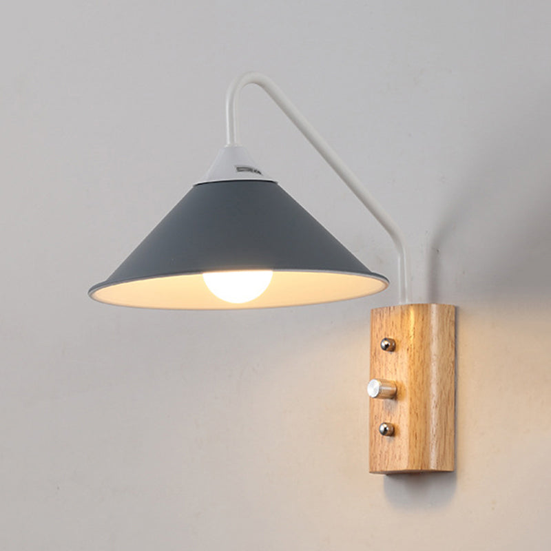 Wood 1 - Light Wall Sconce , Cone Shade Metal Wall Armed Sconce
