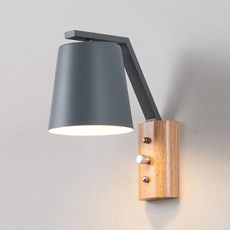 Wood 1 - Light Wall Sconce , Cone Shade Metal Wall Armed Sconce