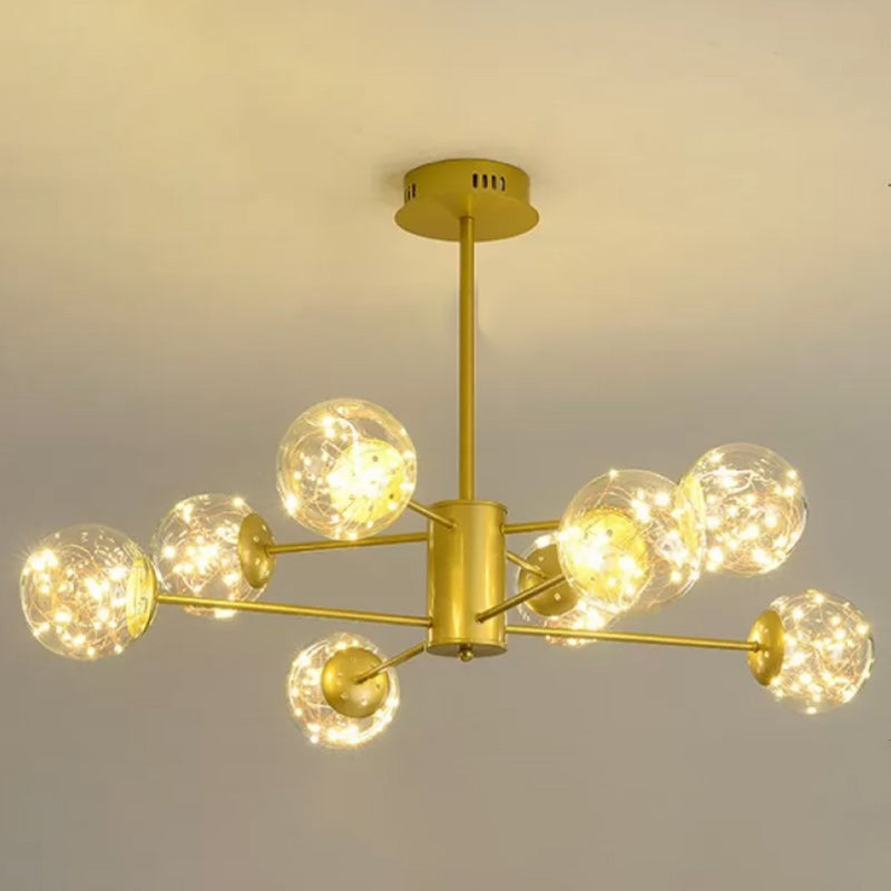 Modern Metal Ceiling Mount Multi-light Semi Flush with Glass Shade for Living Room