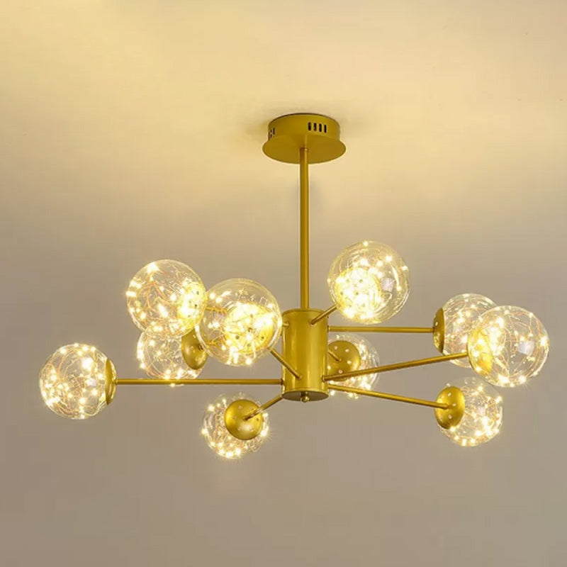 Modern Metal Ceiling Mount Multi-light Semi Flush with Glass Shade for Living Room