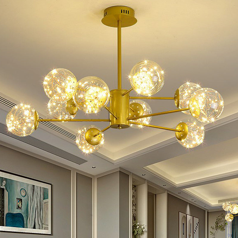 Modern Metal Ceiling Mount Multi-light Semi Flush with Glass Shade for Living Room