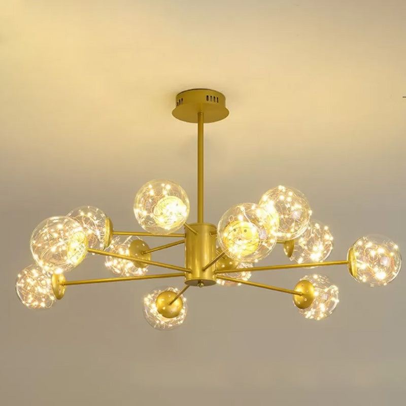 Modern Metal Ceiling Mount Multi-light Semi Flush with Glass Shade for Living Room