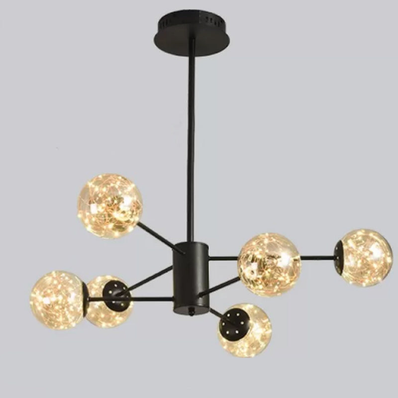 Modern Metal Ceiling Mount Multi-light Semi Flush with Glass Shade for Living Room