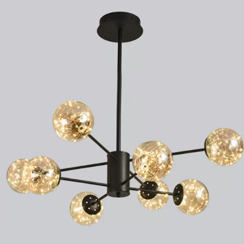 Modern Metal Ceiling Mount Multi-light Semi Flush with Glass Shade for Living Room
