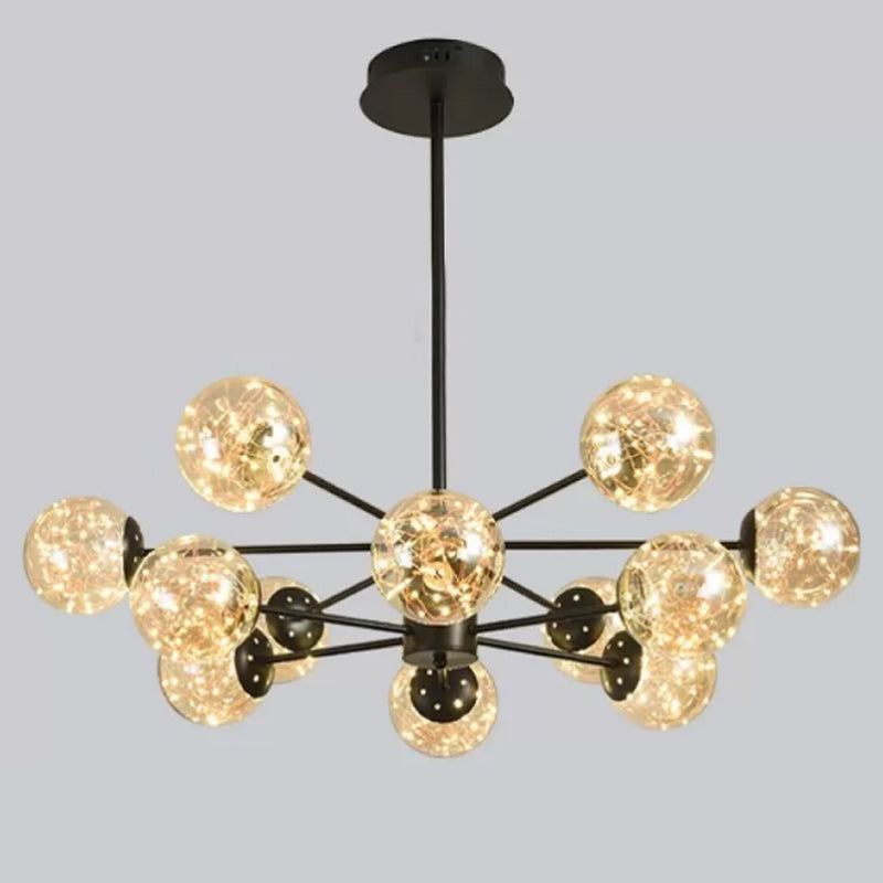 Modern Metal Ceiling Mount Multi-light Semi Flush with Glass Shade for Living Room