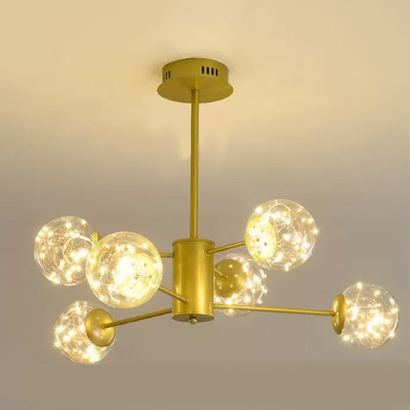 Modern Metal Ceiling Mount Multi-light Semi Flush with Glass Shade for Living Room