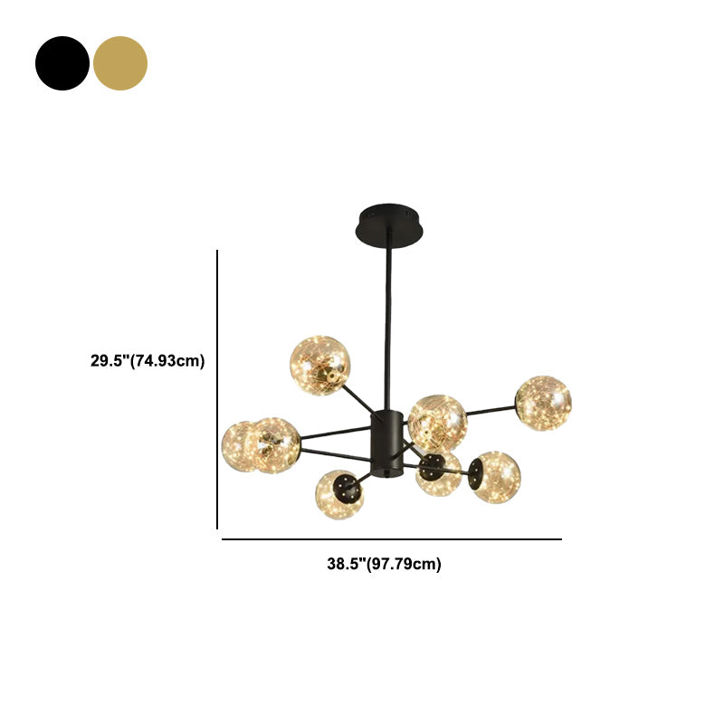 Modern Metal Ceiling Mount Multi-light Semi Flush with Glass Shade for Living Room