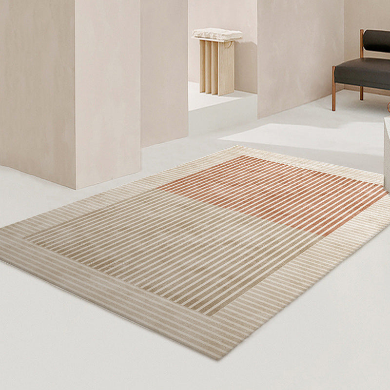 Modern Khaki Carpet Stripe Print Rug Polyester Stain Resistant Living Room Area Rug
