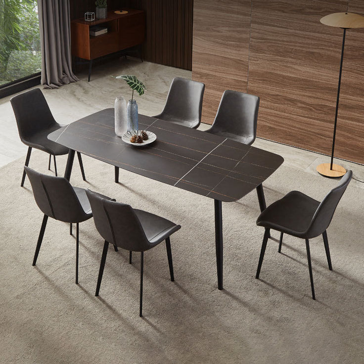 Modern Sintered Stone Top Dining Set Rectangle 1/2/5/7 Pieces Black Dining Room Table Set