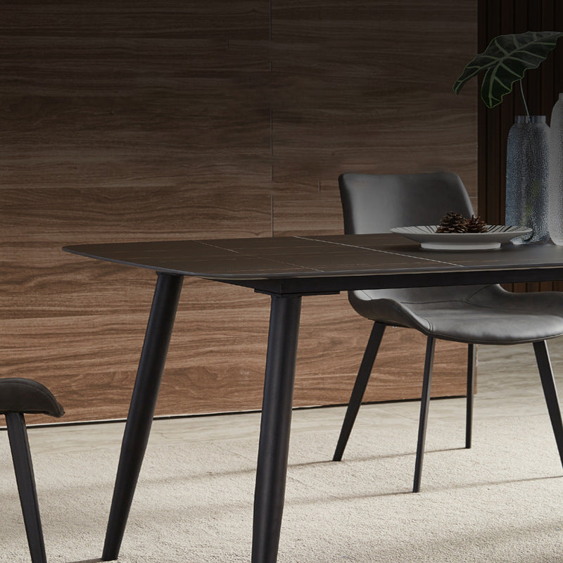 Modern Sintered Stone Top Dining Set Rectangle 1/2/5/7 Pieces Black Dining Room Table Set
