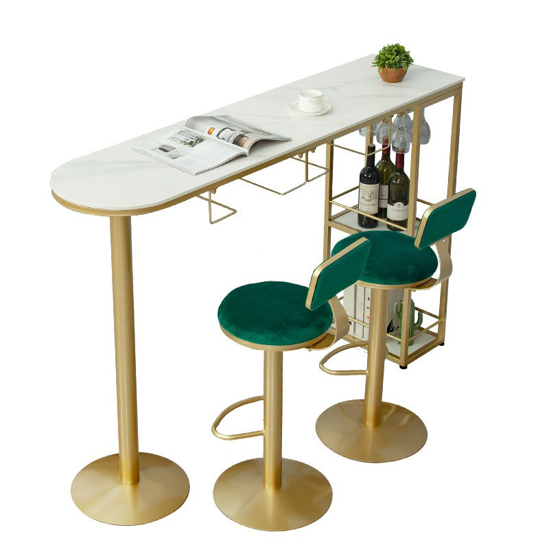 Glam Oval Bar Pub Table Set 1/3 Pieces Stone Top Bar Stool and Table Set