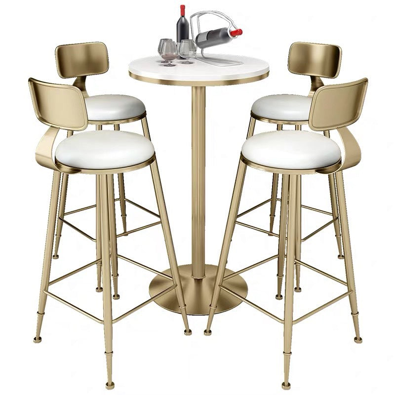 Glam 1/3/5 Pieces Bar Table Set Round Stone Counter Table with High Stools