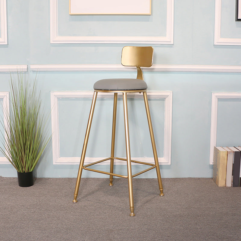 Glam Backrest Armless Counter Stool Iron Dining Room Bar Stool with Cushion and Pedal