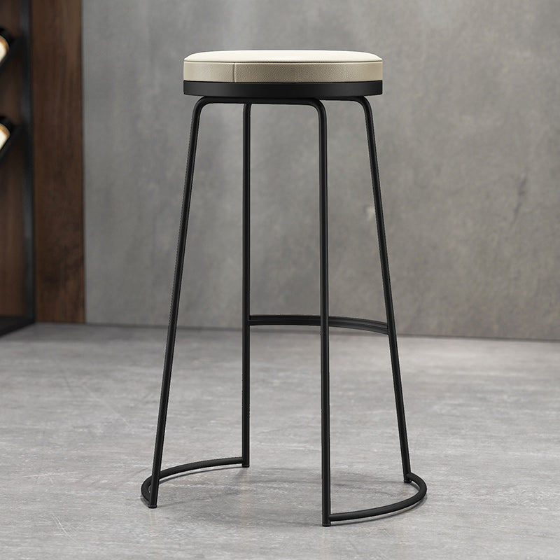 Scandinavian Round Indoor Bar Stool Faux Leather Backless Footrest Bar Stool