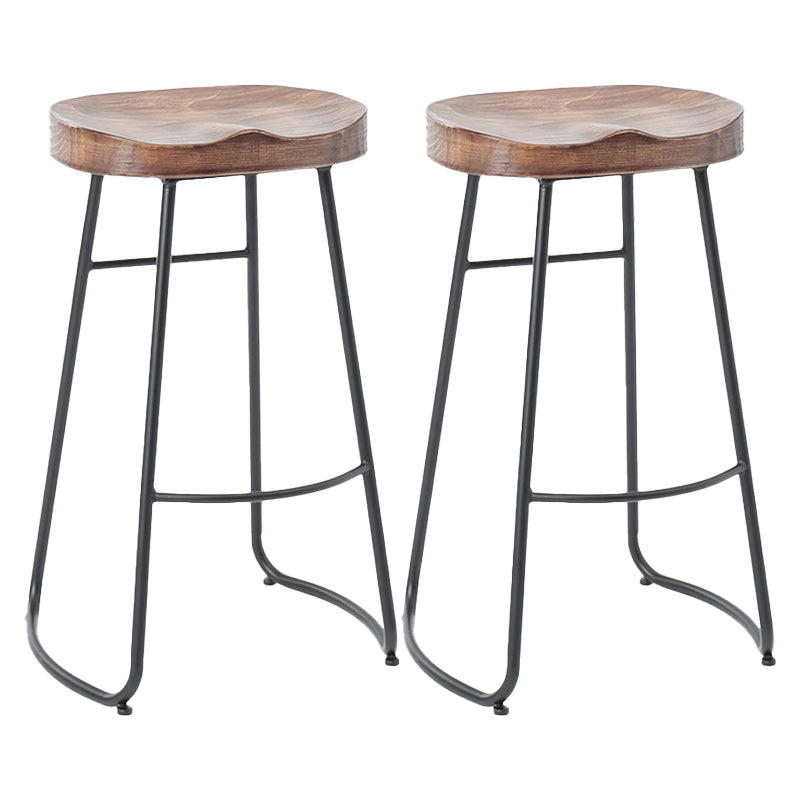 Industrial Armless Backless Counter Stool Iron Cafe Bar Stool with Wooden Seat and Pedal