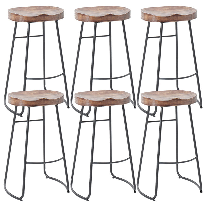 Industrial Armless Backless Counter Stool Iron Cafe Bar Stool with Wooden Seat and Pedal