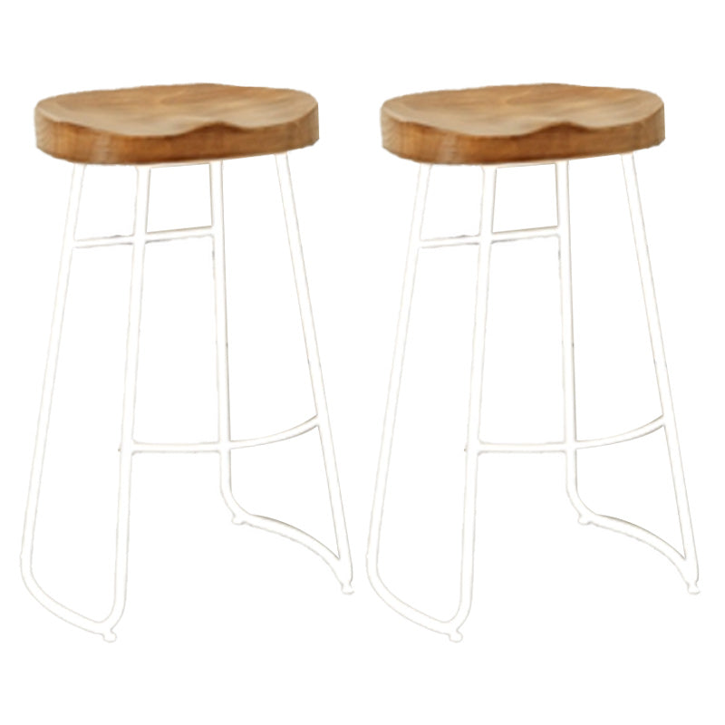 Industrial Armless Backless Counter Stool Iron Cafe Bar Stool with Wooden Seat and Pedal