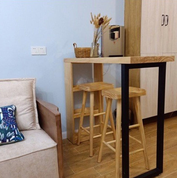 Luxury Rectangle Solid Wood Bar Table Set 1/2/3 Pieces Counter Table with Backless Stools