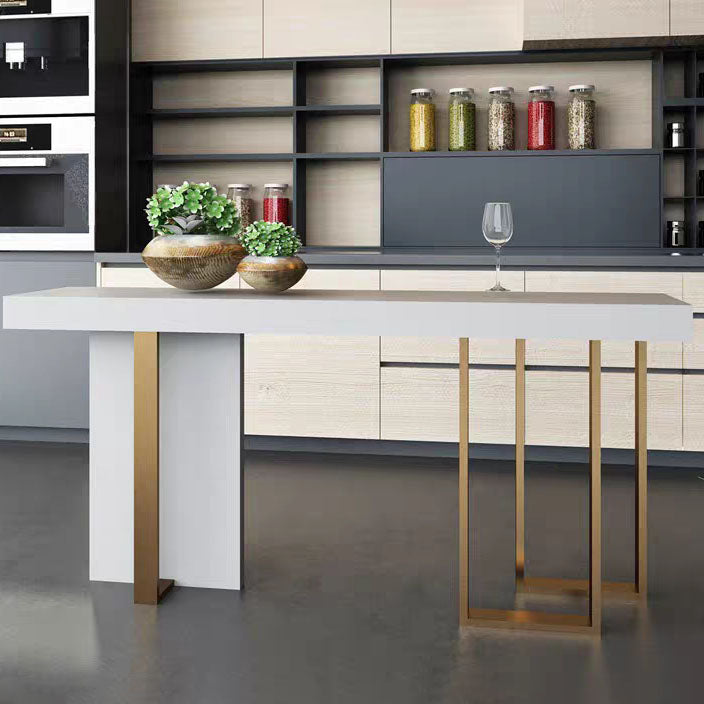 White Marble Top Bar Table Glam Metal and Stone Frame Pub Table