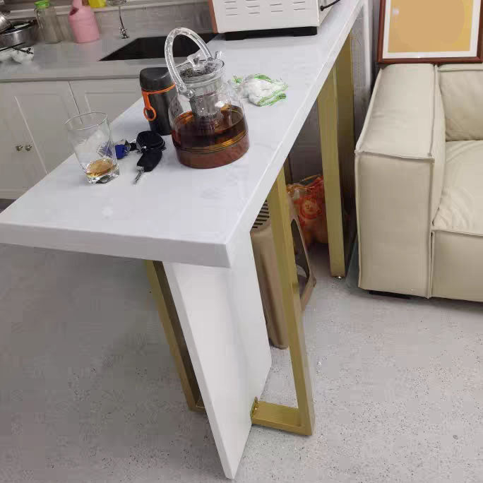 White Marble Top Bar Table Glam Metal and Stone Frame Pub Table