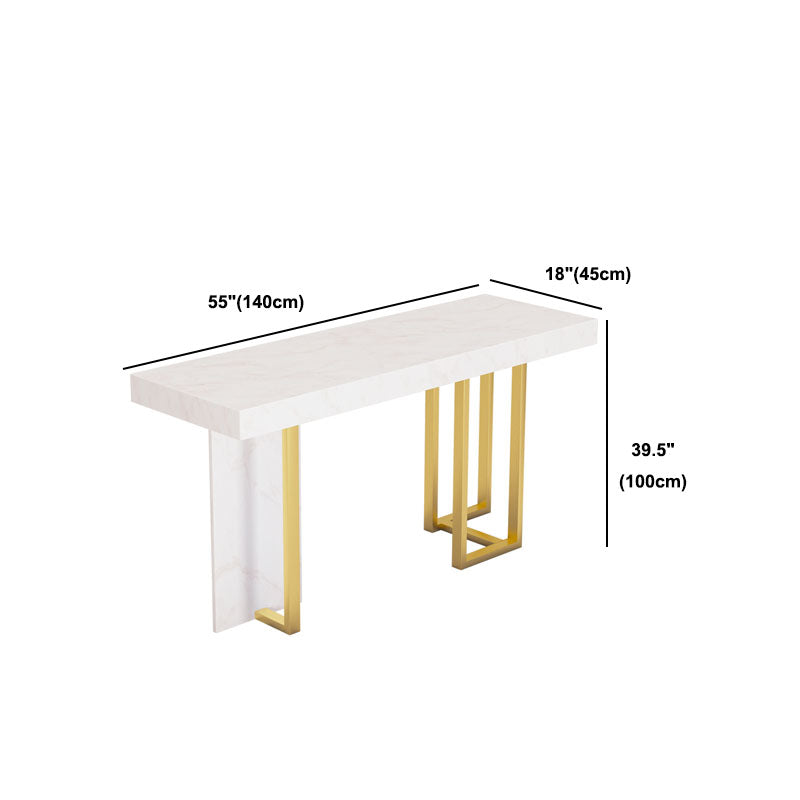 White Marble Top Bar Table Glam Metal and Stone Frame Pub Table