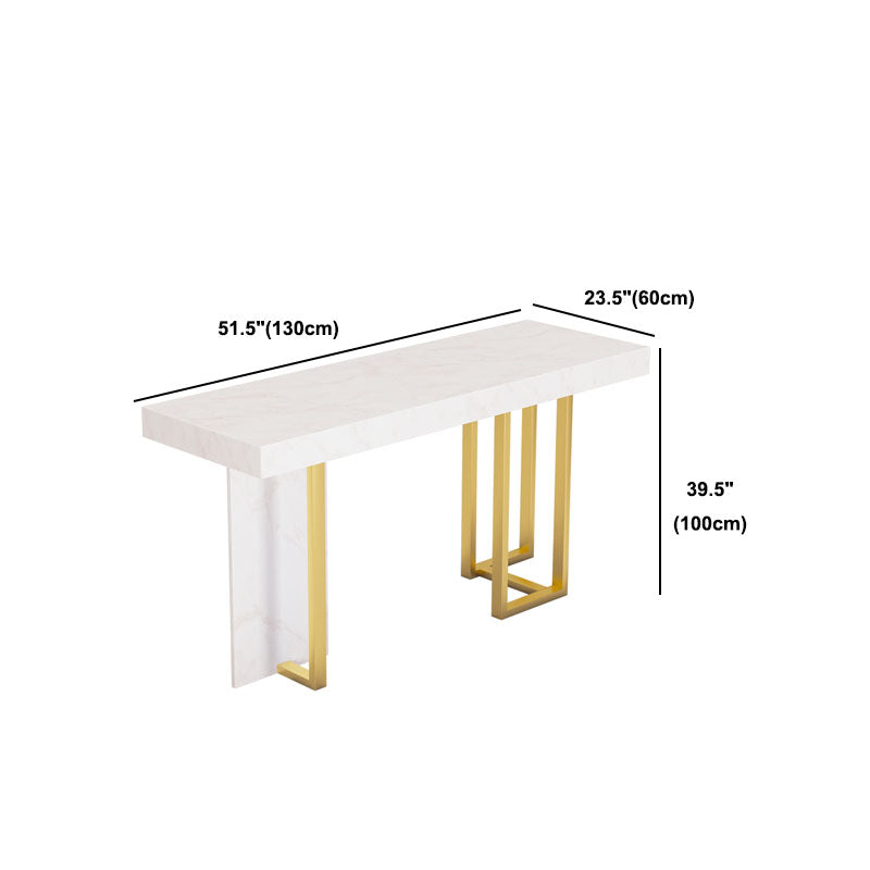 White Marble Top Bar Table Glam Metal and Stone Frame Pub Table