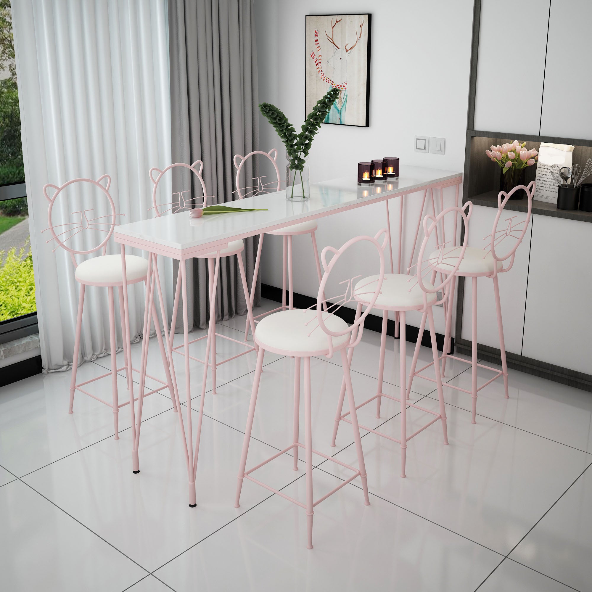 Glam Style Rectangle Bar Table Bar-Height Bistro Pub Table with 4 Legs