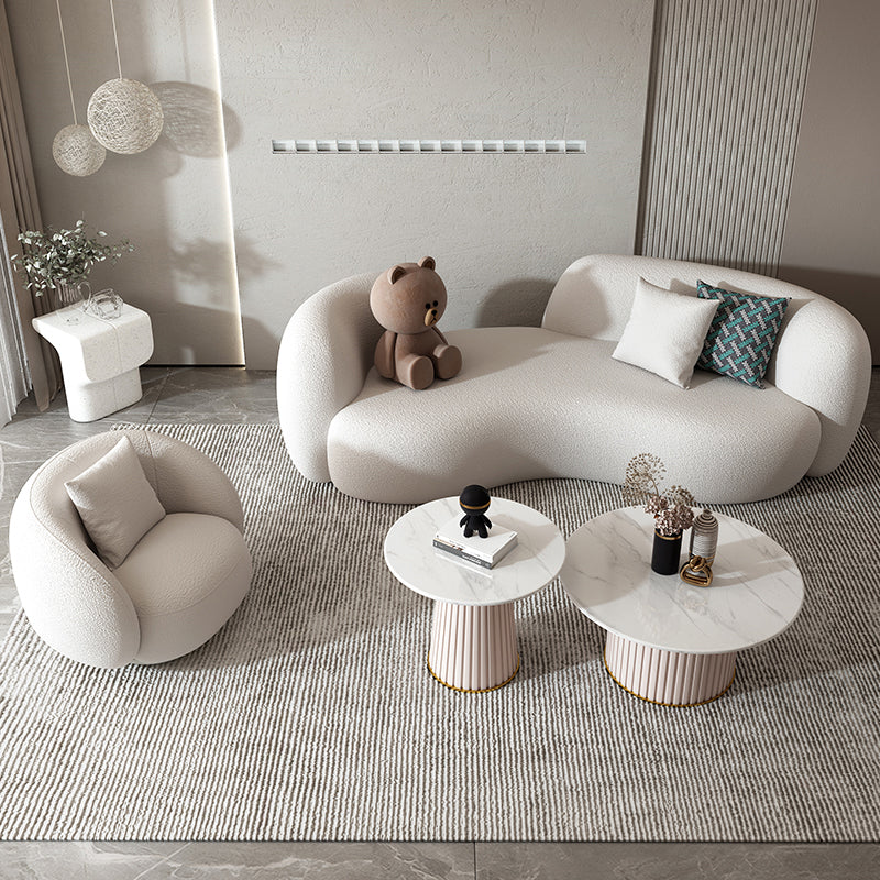 Contemporary Recessed Arm Sofa Pillow Back Curved Sofa for Living Room