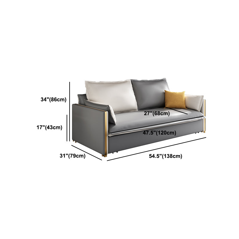 Modern Square Arm Faux Leather Sofa Bed with Pillows for Bedroom