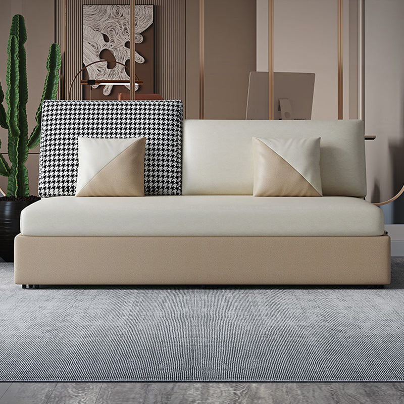 Stain Resistant Faux Leather Modern Armless Bed Sofa Couch in Beige