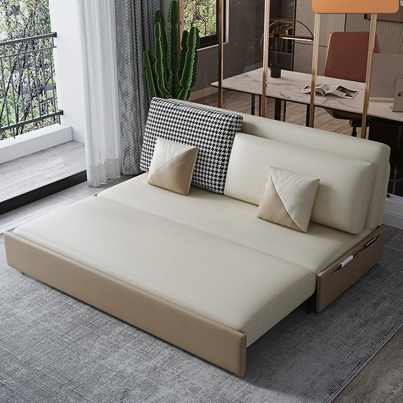 Stain Resistant Faux Leather Modern Armless Bed Sofa Couch in Beige