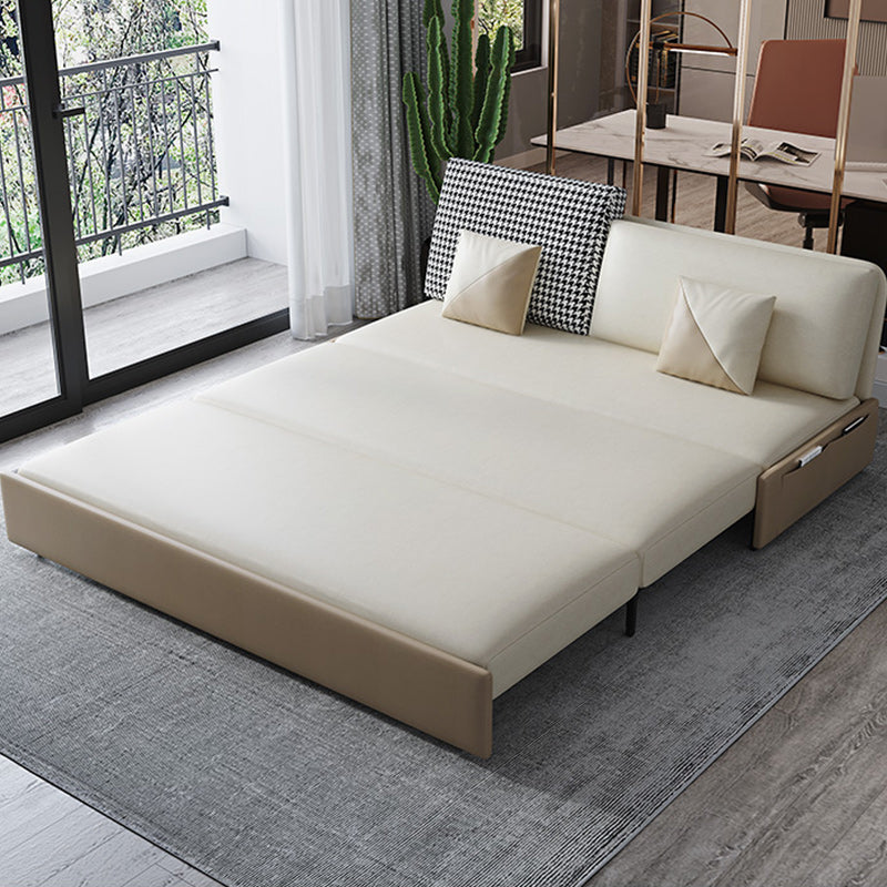 Stain Resistant Faux Leather Modern Armless Bed Sofa Couch in Beige