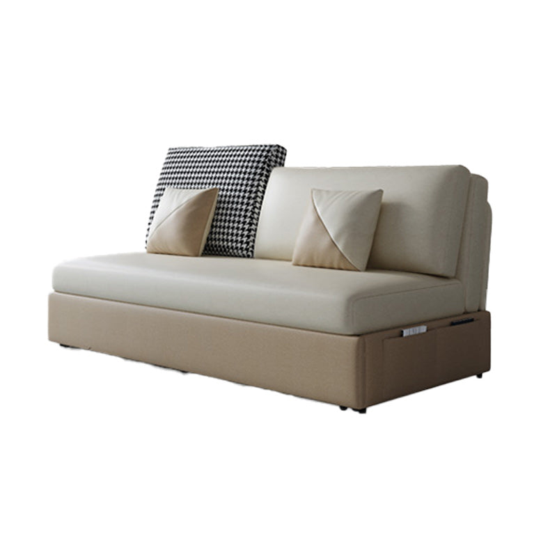 Stain Resistant Faux Leather Modern Armless Bed Sofa Couch in Beige