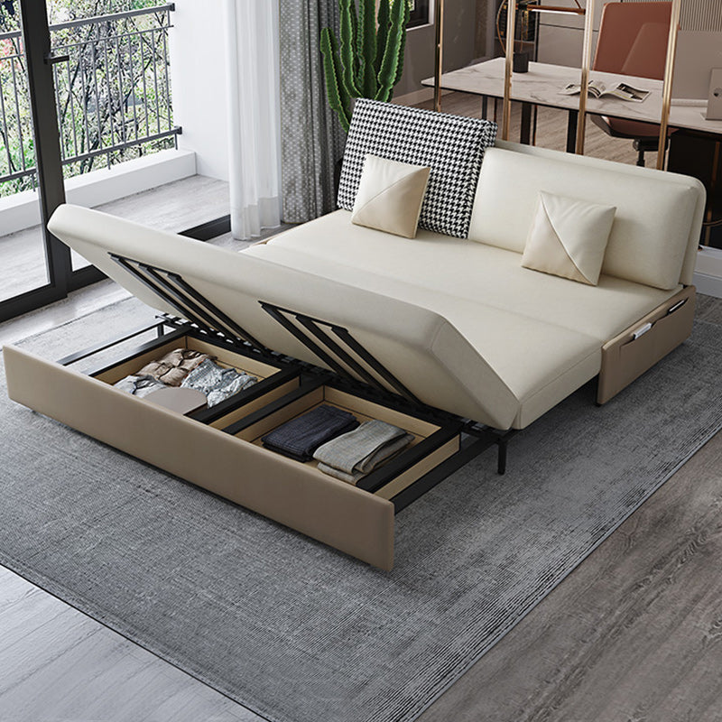 Stain Resistant Faux Leather Modern Armless Bed Sofa Couch in Beige