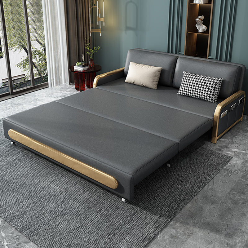 Armless Modern Faux Leather Stain Resistant Bed Sofa Couch in Grey