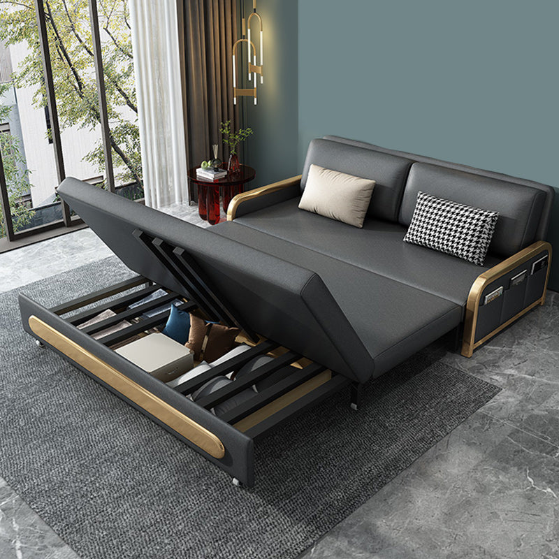 Armless Modern Faux Leather Stain Resistant Bed Sofa Couch in Grey