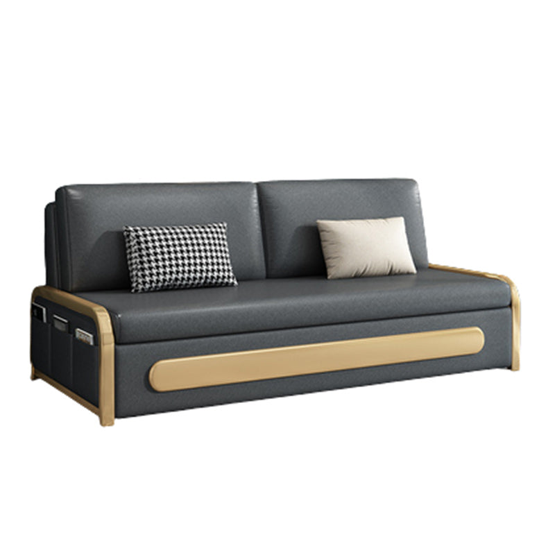 Armless Modern Faux Leather Stain Resistant Bed Sofa Couch in Grey