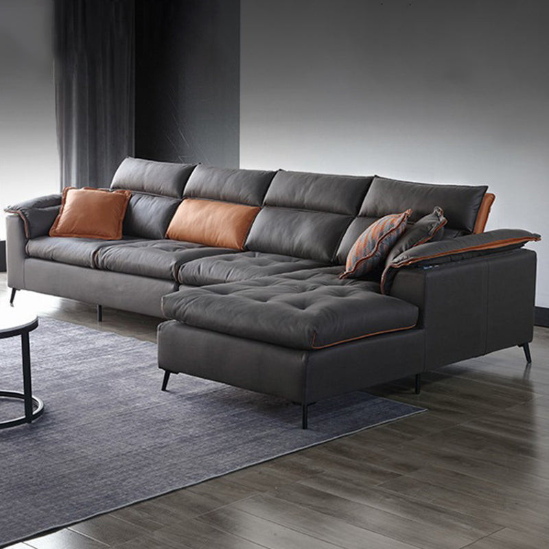 Modern Tufted Sofa & Chaise Stain Resistant Sectional .41.33 Inch in Dark Grey