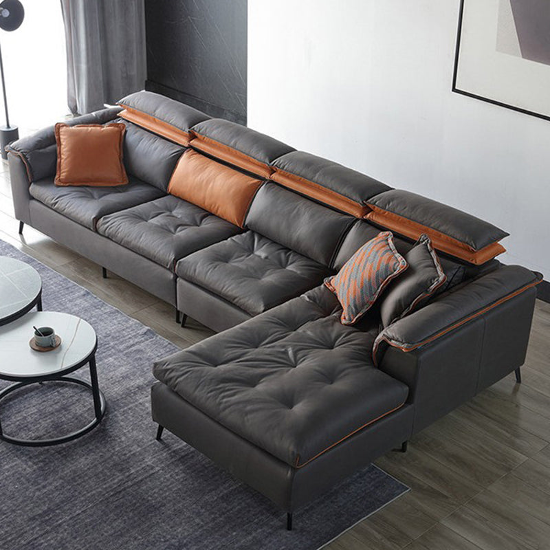 Modern Tufted Sofa & Chaise Stain Resistant Sectional .41.33 Inch in Dark Grey