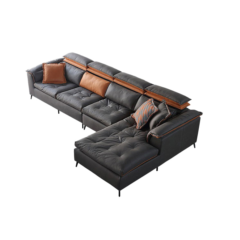 Modern Tufted Sofa & Chaise Stain Resistant Sectional .41.33 Inch in Dark Grey