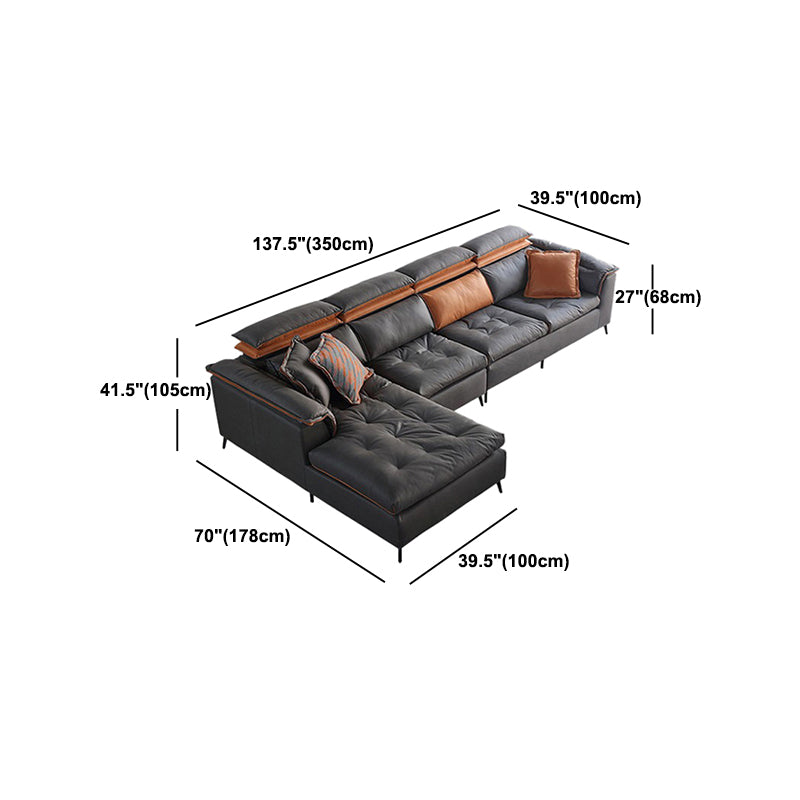 Modern Tufted Sofa & Chaise Stain Resistant Sectional .41.33 Inch in Dark Grey